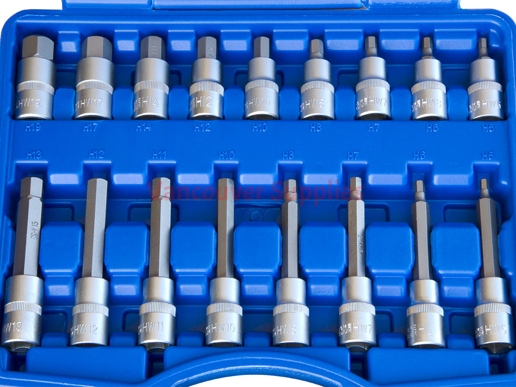 30pcs 1 2 Metric Hex Socket Set Allen Keys Bit H5 H19 Extra
